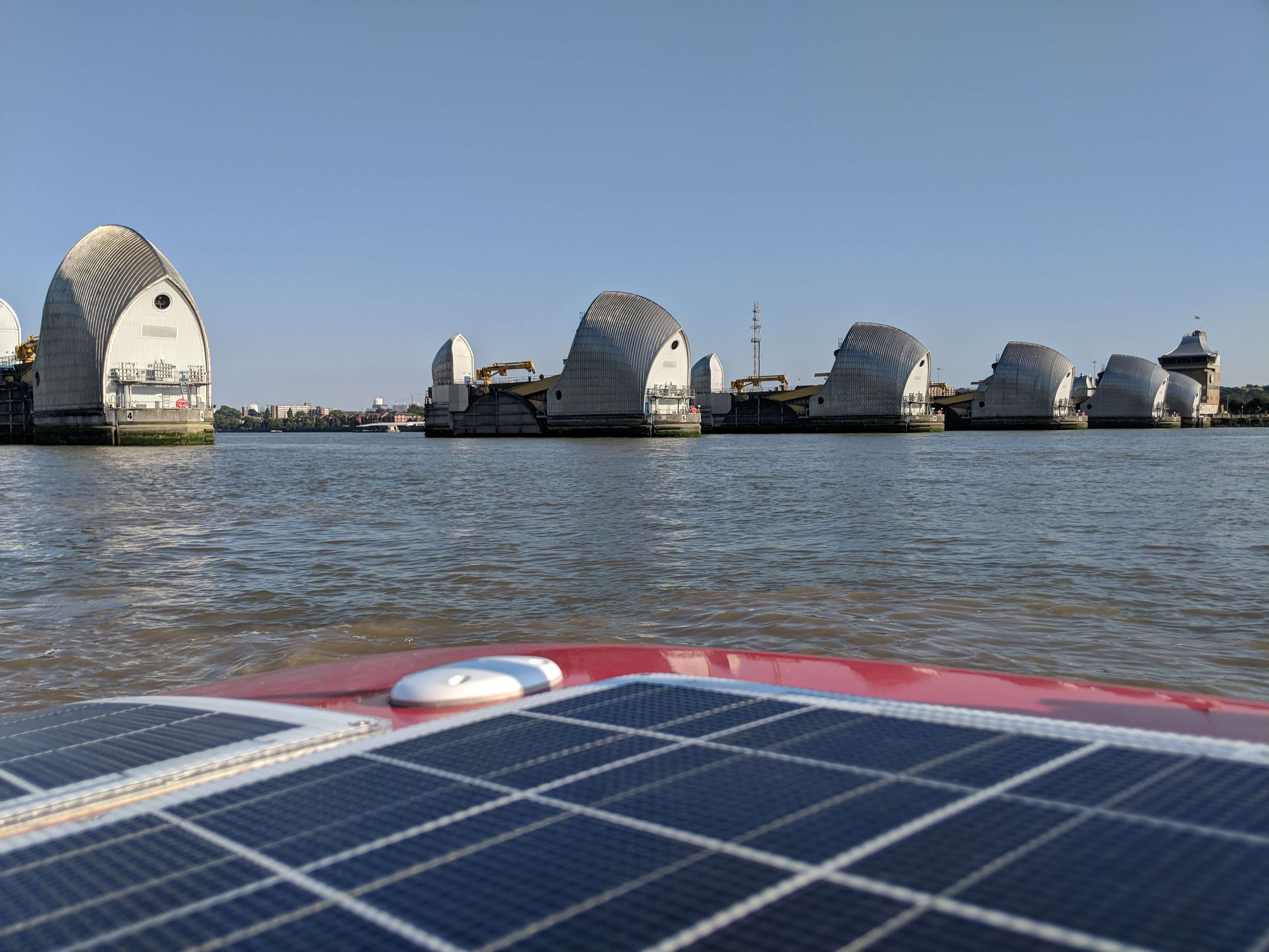 Rowing past the Thames Barrier
